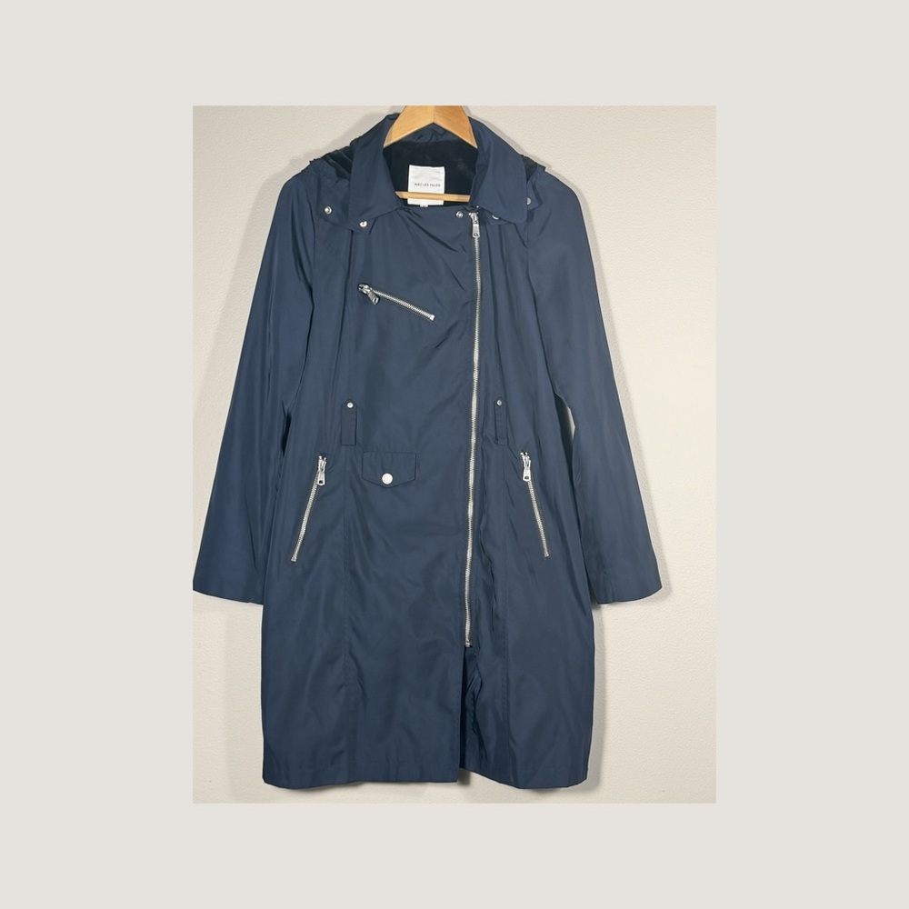 Avec Les Filles Navy Hooded Moto Trench Coat M